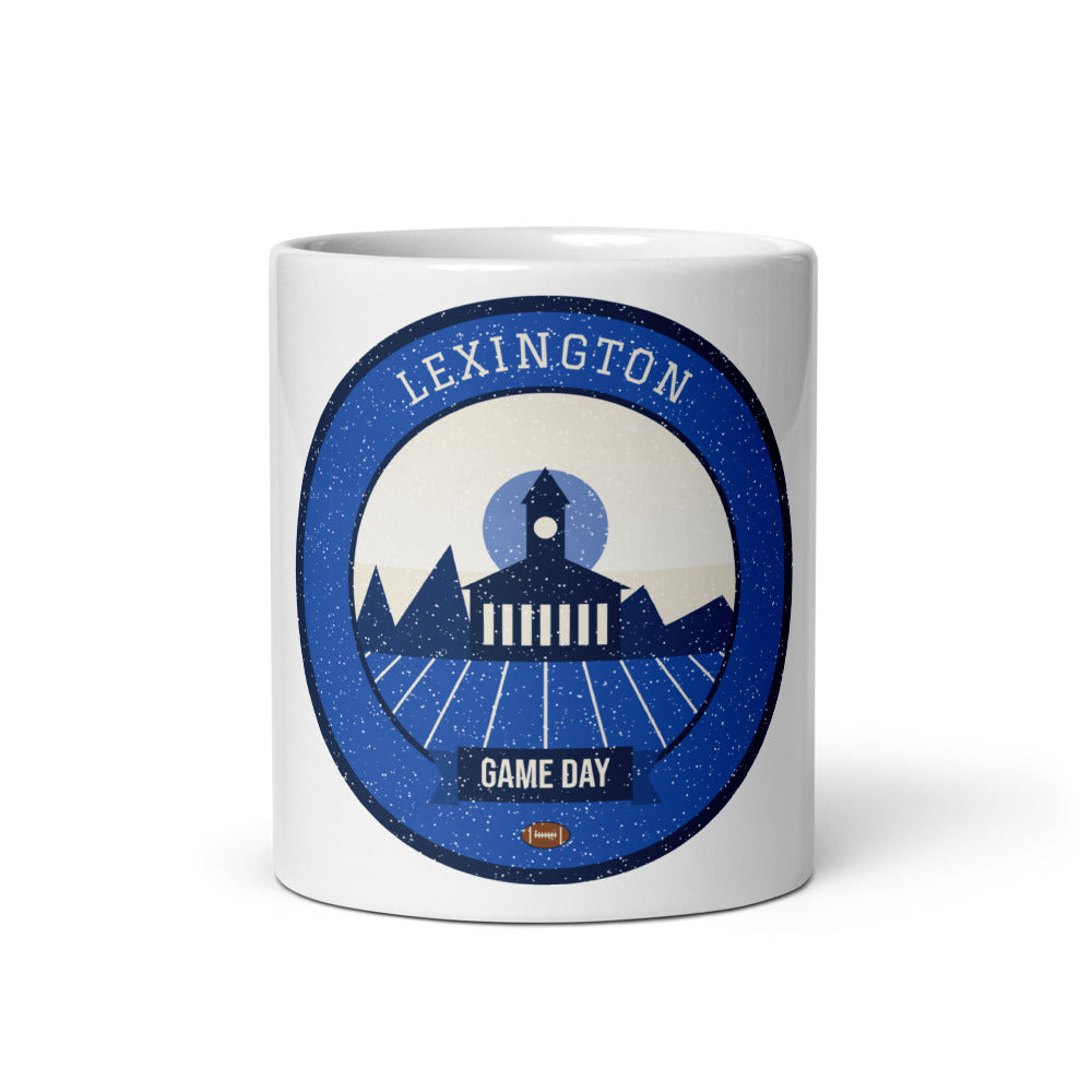 Bluegrass Blue & White Game Day Mug in white, front