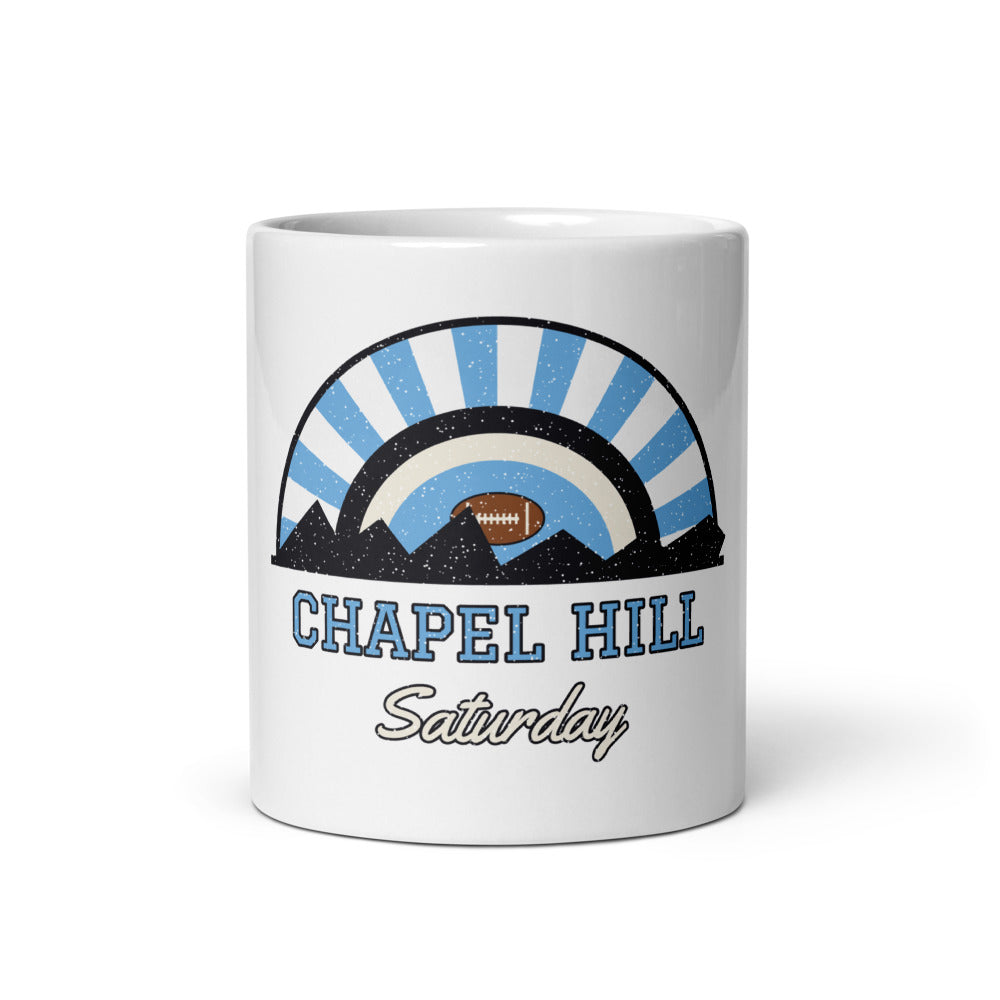 Chapel Hill Saturday Mug in white, front