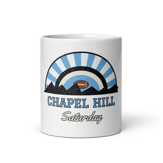 Chapel Hill Saturday Mug in white, front