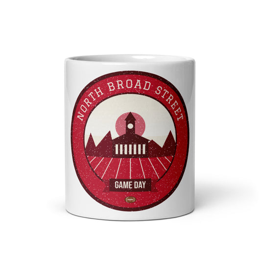 Cherry & White Row House Game Day Mug in white, front