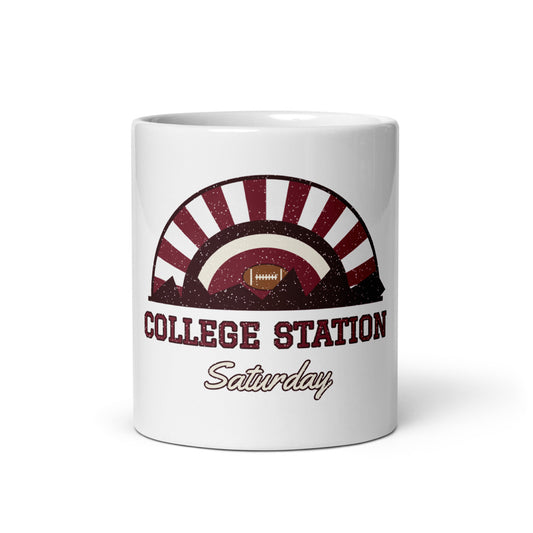 College Station Saturday Mug in white, front