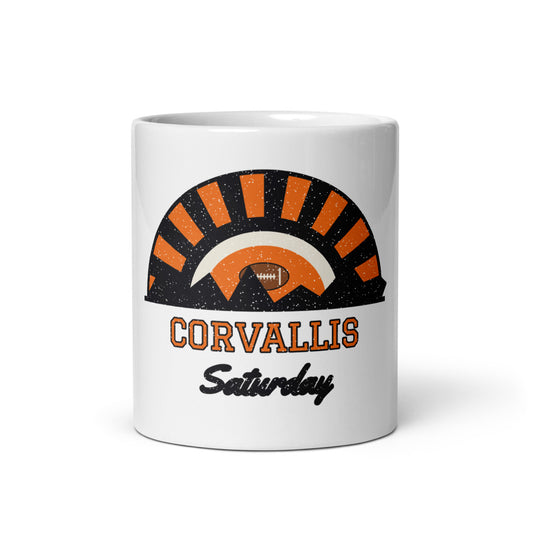Corvallis Saturday Mug in white, front