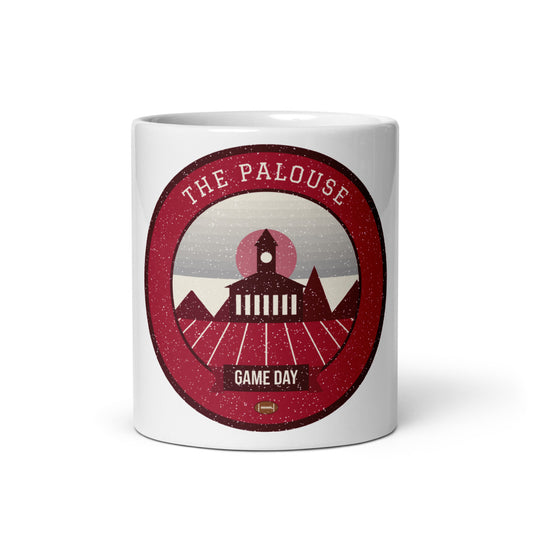 Crimson & Gray Wheat Hills Game Day Mug in white, front