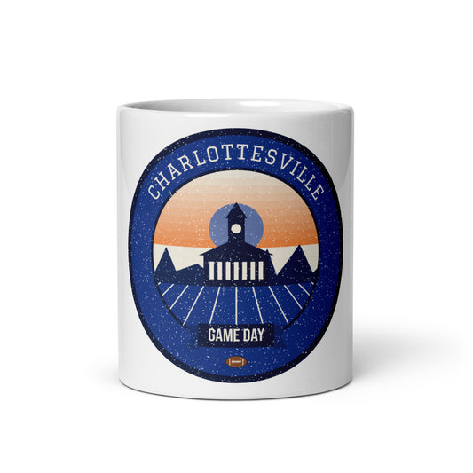 Deep Blue & Orange Blue Ridge Game Day Mug in white, front