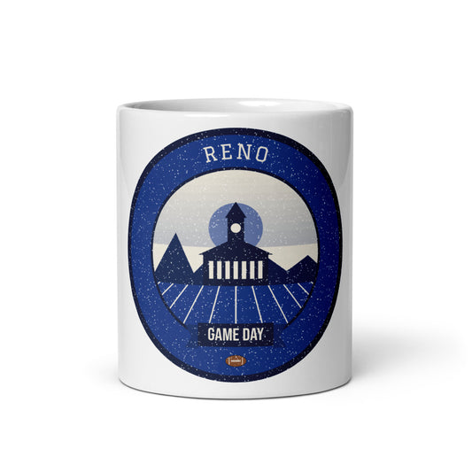 Deep Blue & Silver River Game Day Mug in white, front