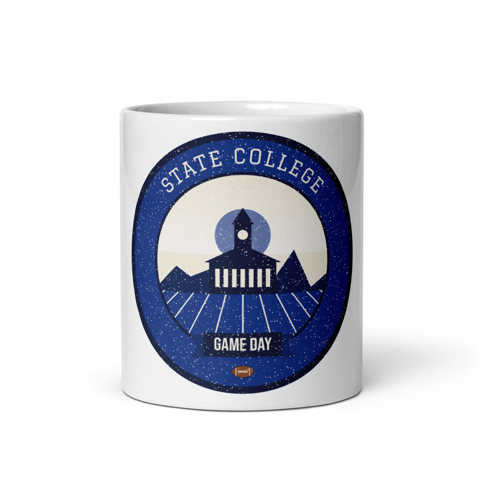 Deep Blue & White Ridge Game Day Mug in white, front