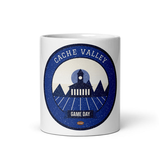 Deep Blue Cache Valley Game Day Mug in white, front