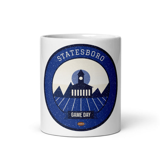 Deep Blue Coastal Plain Game Day Mug in white, front