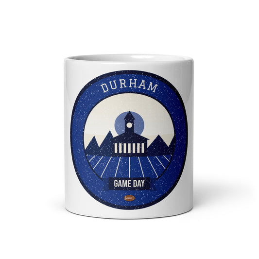 Deep Blue Gothic Spire Game Day Mug in white, front