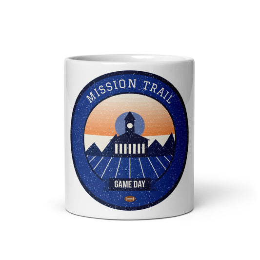 Deep Blue Mission Trail Game Day Mug in white, front