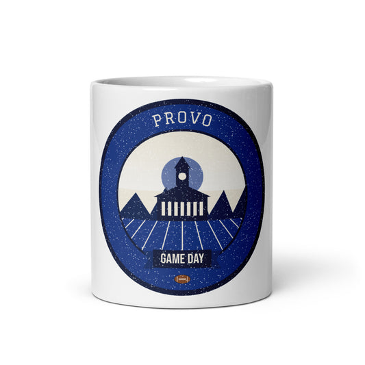 Deep Blue Wasatch Game Day Mug in white, front