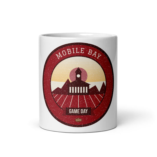 Deep Red Bay Azalea Game Day Mug in white, front