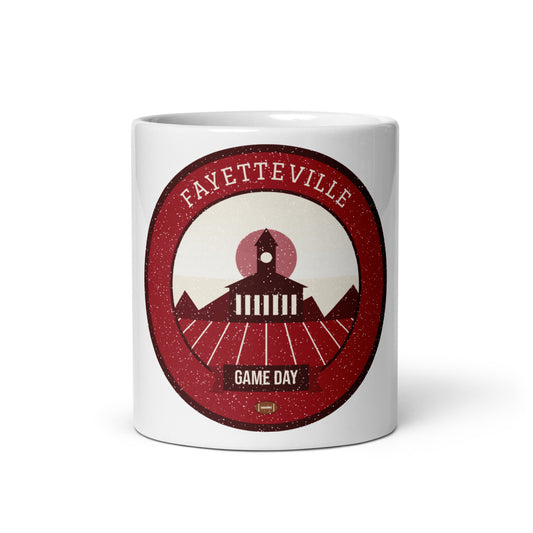Deep Red Ozark Game Day Mug in white, front