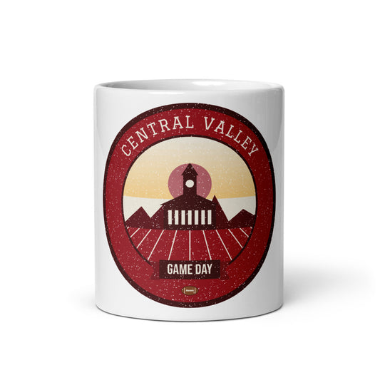 Deep Red Vineyard Game Day Mug in white, front