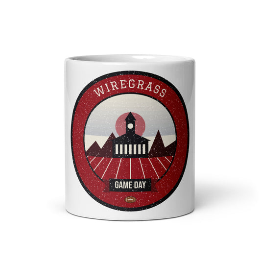 Deep Red Wiregrass Game Day Mug in white, front