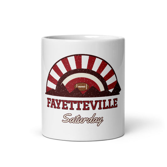 Fayetteville Saturday Mug in white, front