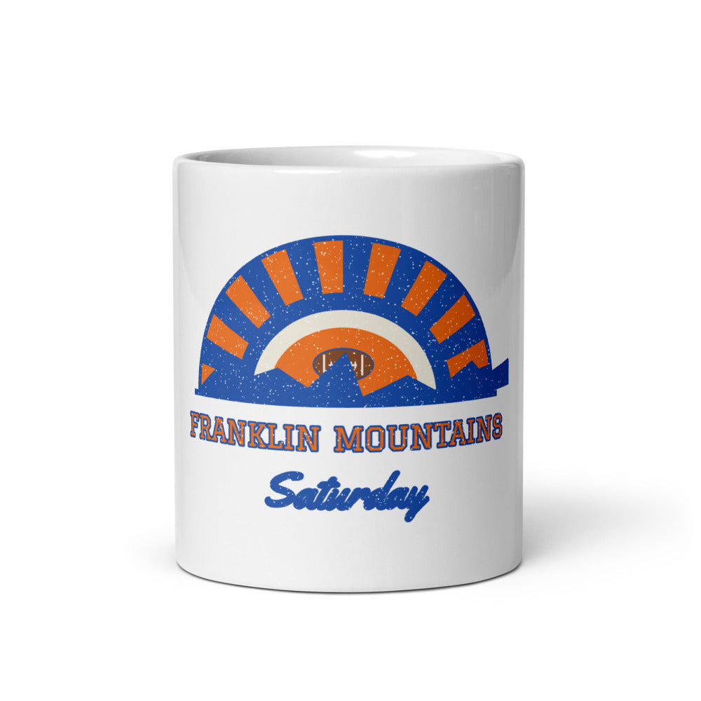 Franklin Mountains Saturday Mug in white, front
