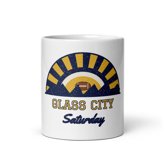 Glass City Saturday Mug in white, front