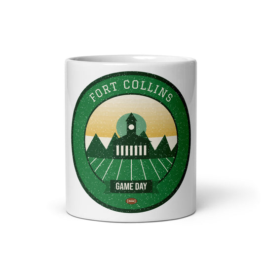Green & Gold Foothills Game Day Mug in white, front