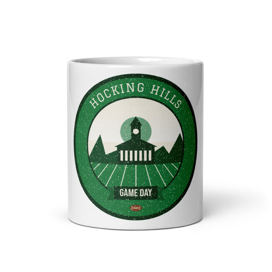 Green & White Hocking Hills Game Day Mug in white, front