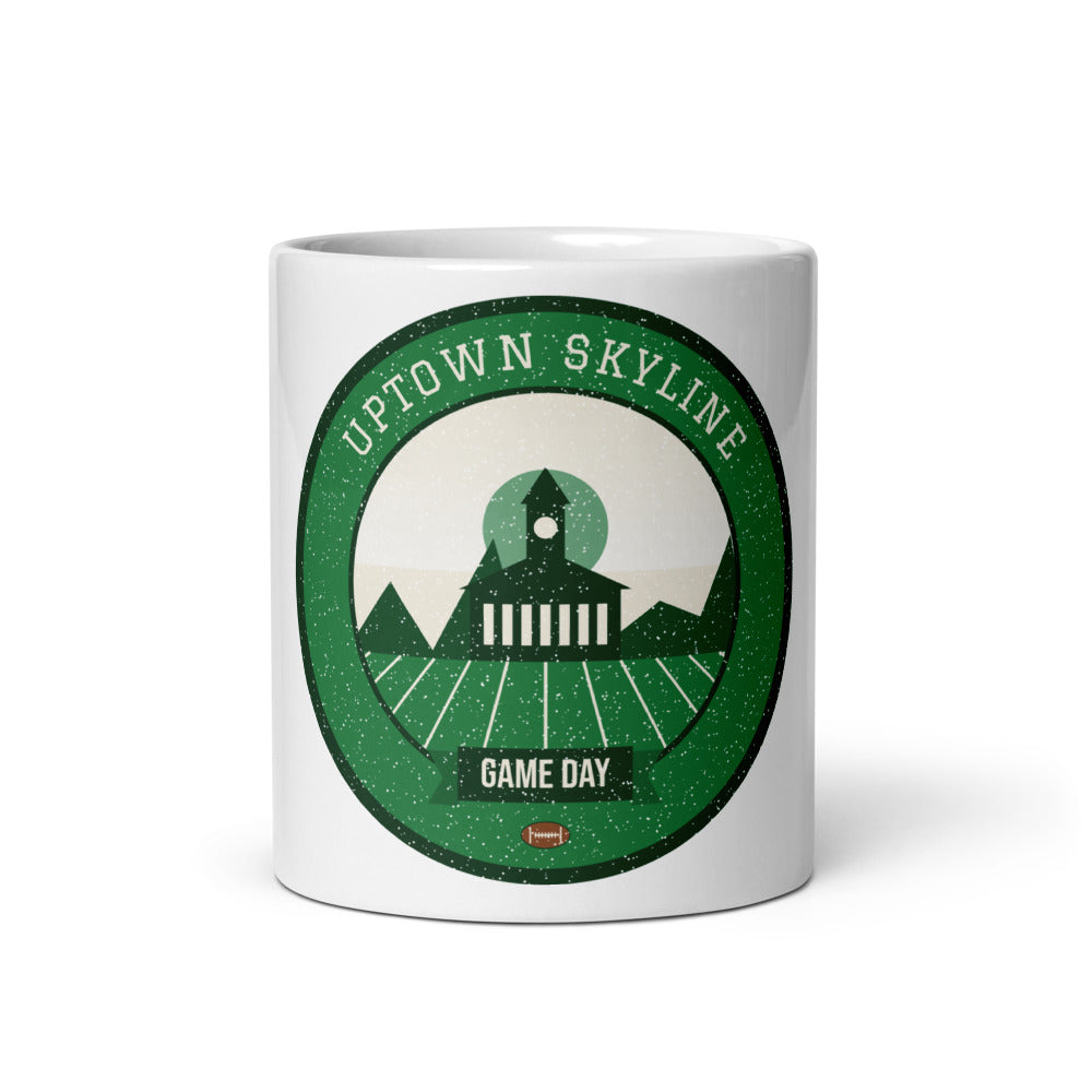 Green & White Uptown Game Day Mug in white, front