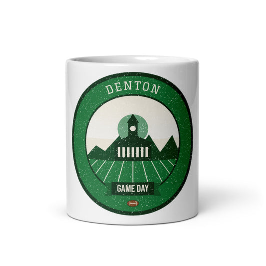Green Courthouse Square Game Day Mug in white, front