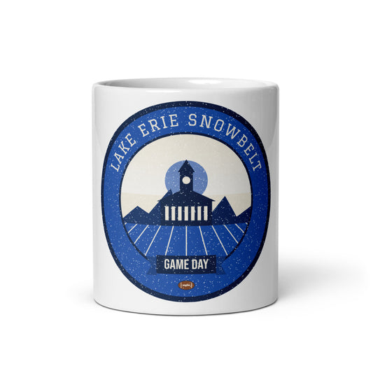 Lake-Effect Blue Game Day Mug in white, front