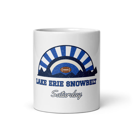Lake Erie Snowbelt Saturday Mug in white, front
