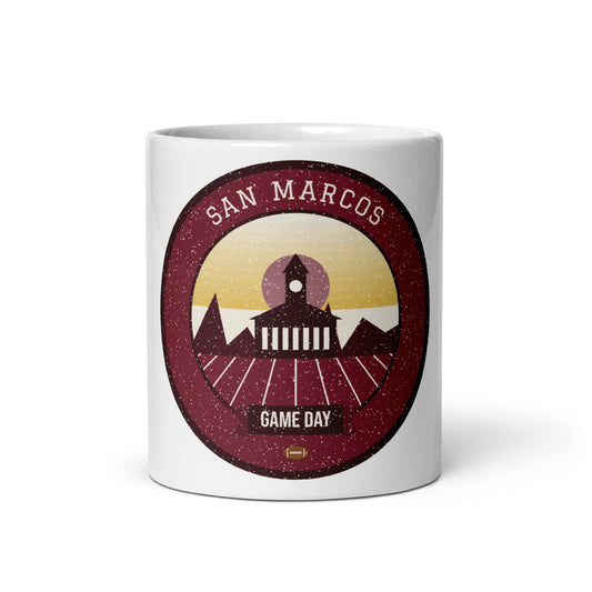 Maroon & Gold Spring River Game Day Mug in white, front