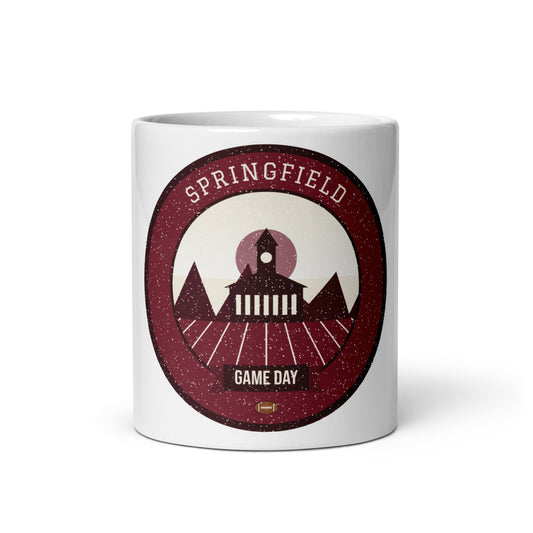 Maroon Ozark Highway Game Day Mug in white, front