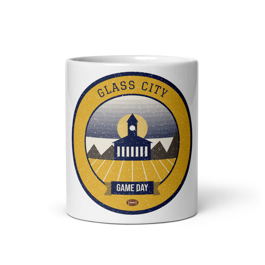 Midnight Blue Glass City Game Day Mug in white, front