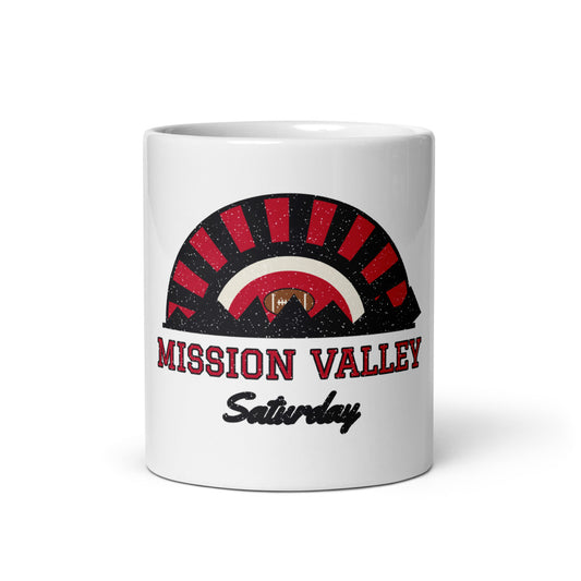 Mission Valley Saturday Mug in white, front