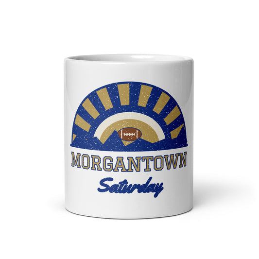 Morgantown Saturday Mug in white, front