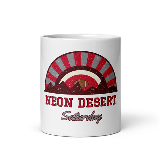 Neon Desert Saturday Mug in white, front