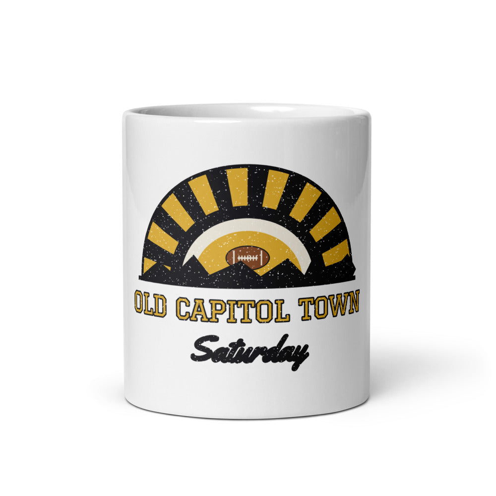 Old Capitol Town Saturday Mug in white, front