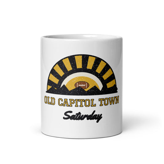 Old Capitol Town Saturday Mug in white, front