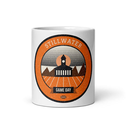 Orange & Black Prairie Brick Game Day Mug in white, front