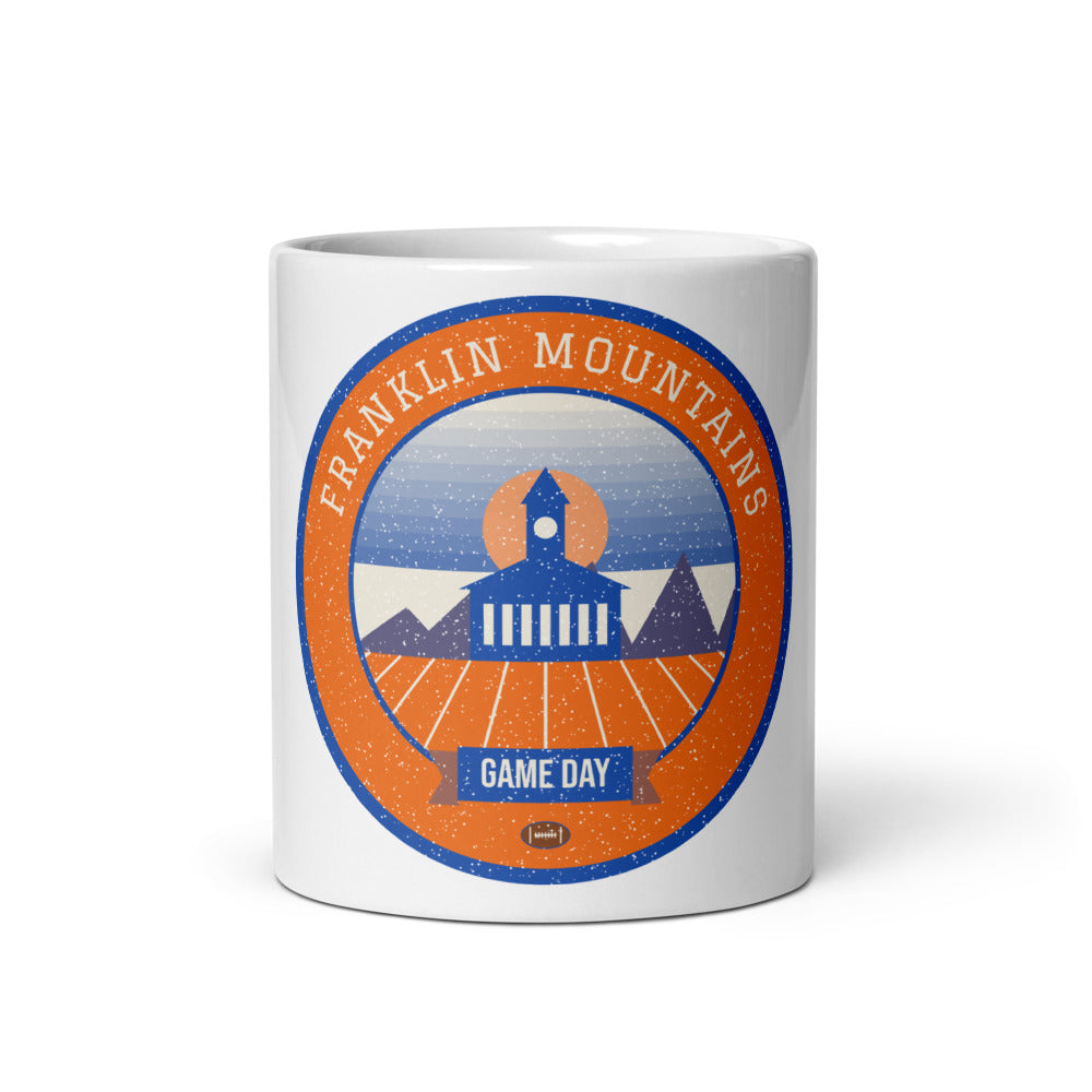 Orange & Blue Borderland Game Day Mug in white, front