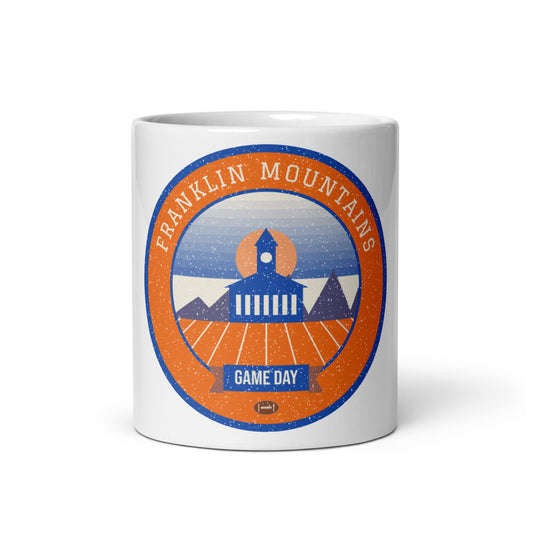 Orange & Blue Borderland Game Day Mug in white, front