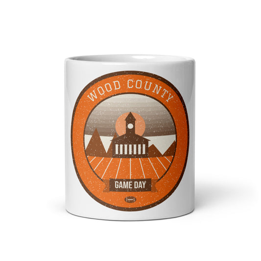 Orange & Brown Farmland Game Day Mug in white, front