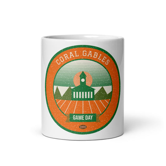 Orange & Green Coral Gables Game Day Mug in white, front