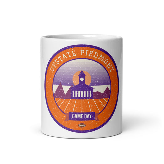Orange & Purple Lakeside Game Day Mug in white, front