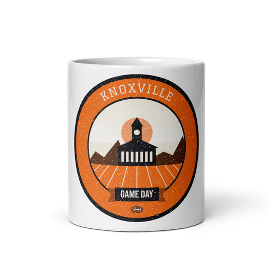 Orange & White Checkerboard Game Day Mug in white, front