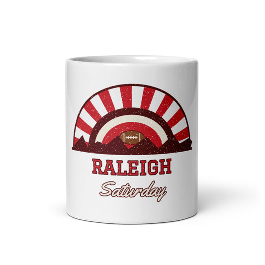 Raleigh Saturday Mug in white, front