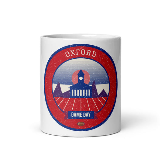 Red & Blue Courthouse Square Game Day Mug in white, front