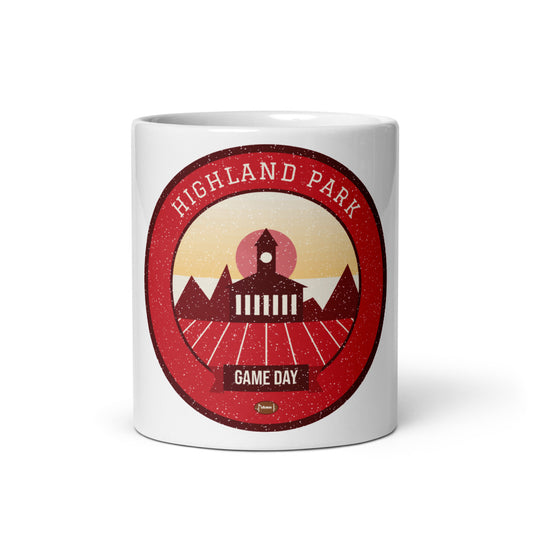 Red & Blue Highland Brick Game Day Mug in white, front