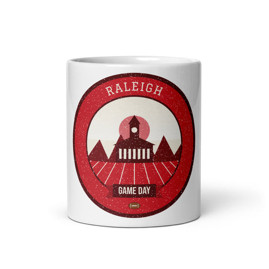 Red & White Bell Tower Game Day Mug in white, front