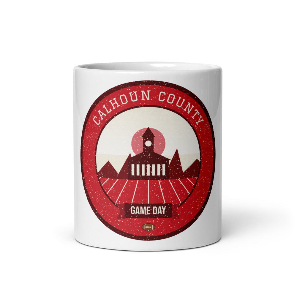 Red & White Foothills Game Day Mug in white, front