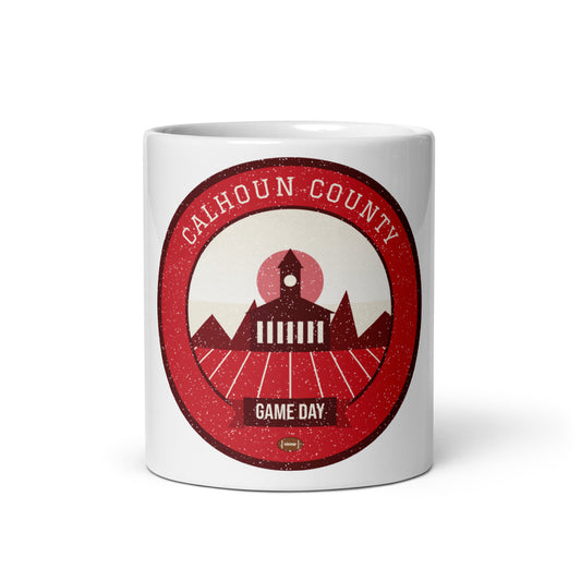 Red & White Foothills Game Day Mug in white, front