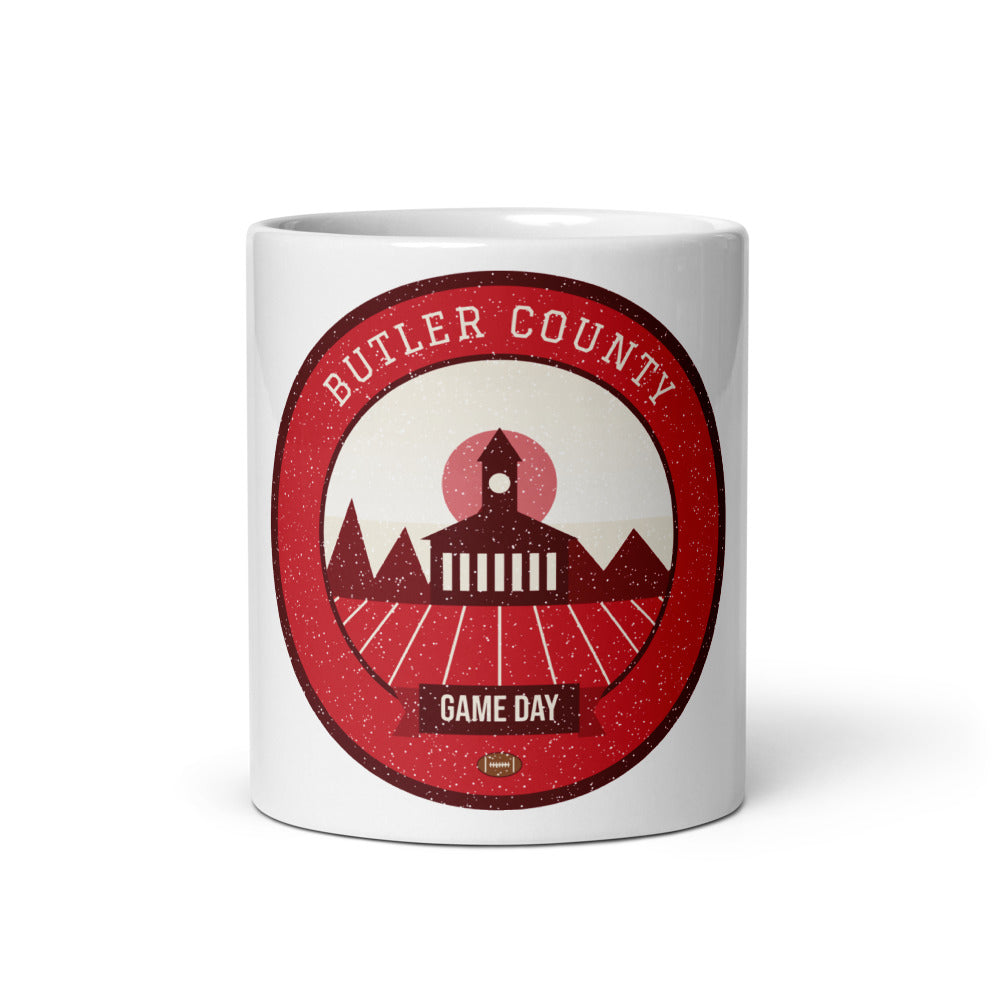 Red & White Georgian Brick Game Day Mug in white, front